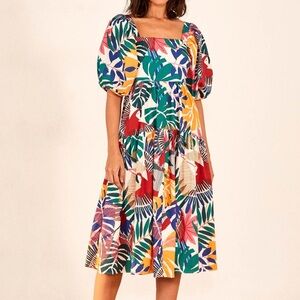 Farm Rio Off White Macaw Midi Dress Size Small